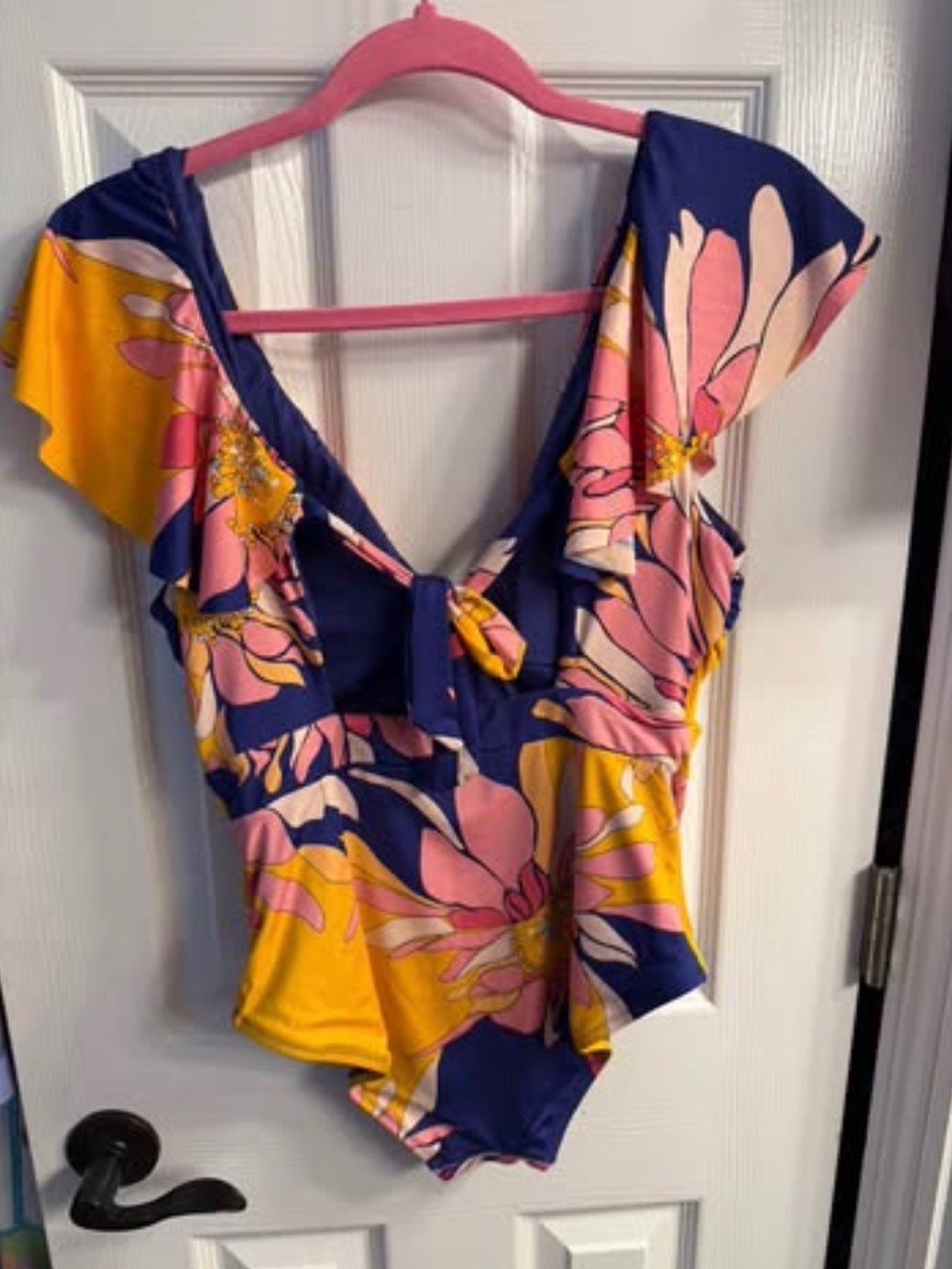 Trina Turk Floral Ruffle One-Piece Swimsuit - Navy, Yellow & Pink - Picture 2 of 9